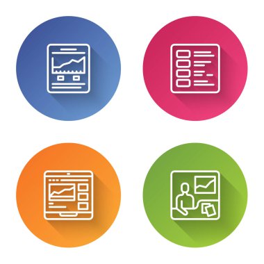 İnternet sitesini büyüme grafiği, iş finans raporu, ticaret dersleri ve... Renkli daire düğmesi. Vektör.