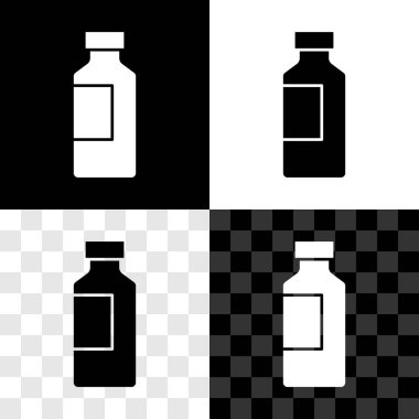 Siyah beyaz, şeffaf arkaplanda izole edilmiş bir şişe su ikonu. Soda su içme tabelası. Vektör.