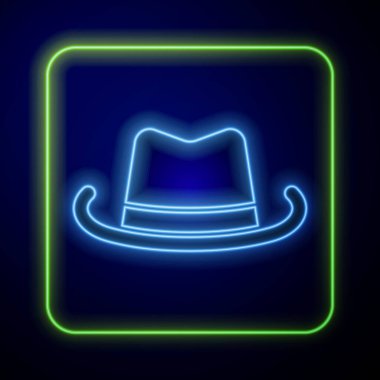 Parlayan neon renkli kovboy şapkası ikonu mavi arka planda izole edildi. Vektör.