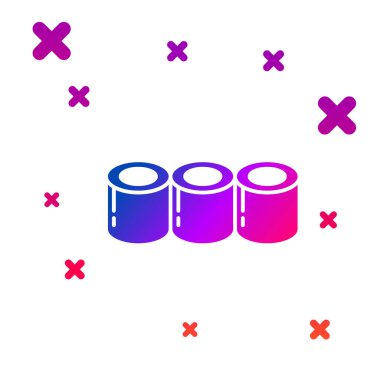 Renkli suşi simgesi beyaz arkaplanda izole edildi. Geleneksel Japon yemekleri. Kademeli rastgele dinamik şekiller. Vektör.