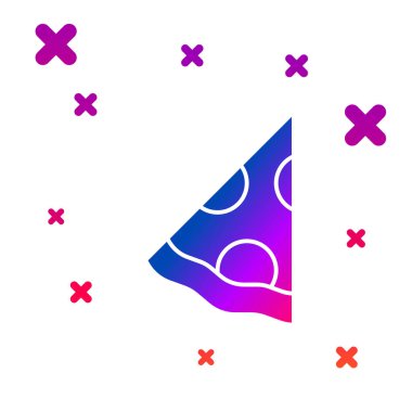 Beyaz arkaplanda izole edilmiş pizza simgesi rengi. Fast food menüsü. Kademeli rastgele dinamik şekiller. Vektör.