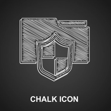 Tebeşir Belgesi koruma konsepti simgesi siyah arkaplanda izole edildi. Gizli bilgi ve gizlilik fikri, koruma, kalkan. Vektör.