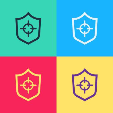 Pop sanat kalkanı simgesi renk arkaplanında izole edildi. Gardiyan. Güvenlik, güvenlik, koruma, gizlilik kavramı. Vektör.