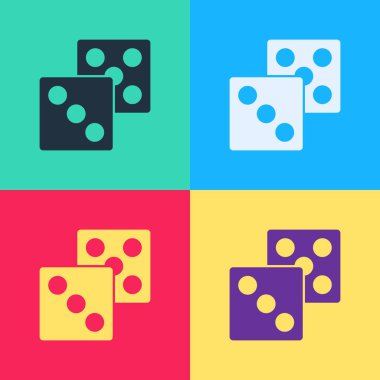 Pop Art Game zar simgesi renk arkaplanında izole edildi. Kumarhane kumarı. Vektör.