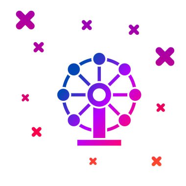 Renkli dönme dolap simgesi beyaz arkaplanda izole edildi. Eğlence parkı. Çocuklar için eğlence parkı, eğlence parkı. Kademeli rastgele dinamik şekiller. Vektör.