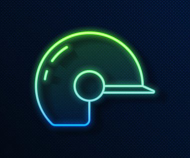 Parlayan neon çizgili beysbol başlığı simgesi mavi arkaplanda izole edildi. Vektör.
