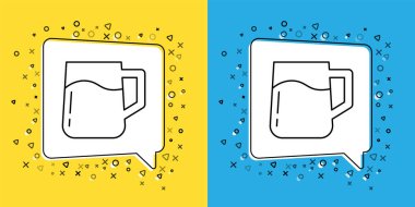 Sarı ve mavi arka planda izole edilmiş ahşap bira bardağı simgesi. Vektör.