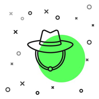 Siyah çizgi batı kovboy şapkası ikonu beyaz arka planda izole edilmiş. Vektör.