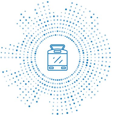 Mavi hat tramvay ve demiryolu ikonu beyaz arka planda izole edildi. Toplu taşıma sembolü. Soyut çember rastgele noktalar. Vektör.