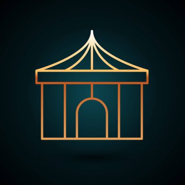 Altın çizgili sirk ikonu koyu mavi arka planda izole edilmiş. Karnaval kamp çadırı. Eğlence parkı. Vektör.