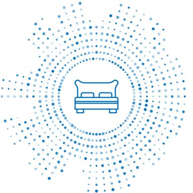 Mavi çizgi. Beyaz arka planda iki ya da bir kişi için büyük yatak. Soyut çember rastgele noktalar. Vektör.