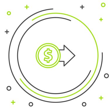 Dolar sembollü çizgi parası beyaz arka planda izole edilmiş. Bankacılık işareti. Para sembolü. Renkli taslak konsepti. Vektör.