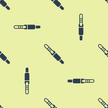 Mavi Ses Jack simgesi sarı arkaplandaki kusursuz deseni izole etti. Bağlantı ses ekipmanları için ses kablosu. Fiş kablosu. Müzik aleti. Vektör.