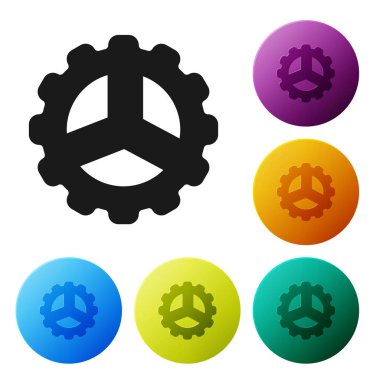 Beyaz arka planda siyah bisiklet sproket kolu ikonu izole edildi. Simgeleri renk daire düğmelerine ayarla. Vektör.