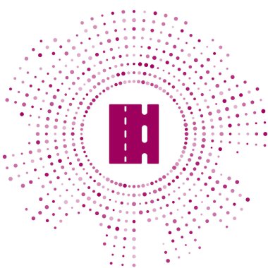 Beyaz arka planda izole edilmiş bisiklet şeridi ikonu üzerinde mor bisiklet sürüşü. Soyut çember rastgele noktalar. Vektör.