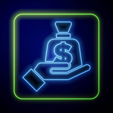 Mavi arka planda parlayan neon para el simgesi izole. Sigorta konsepti. Güvenlik, güvenlik, koruma, konsept koruma. Vektör.