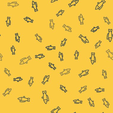 Mavi çizgi Balık simgesi sarı arka planda kusursuz desen izole etti. Vektör.