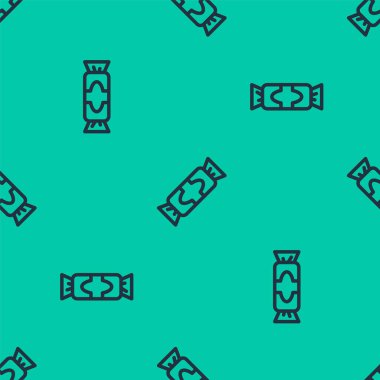 Mavi çizgi Candy simgesi yeşil arka planda kusursuz desen izole etti. Mutlu Noeller ve mutlu yıllar. Vektör.