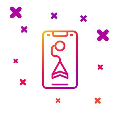 Şehir haritası navigasyon simgesinin renk çizgisi bilgileri beyaz arkaplanda izole edildi. Mobil Uygulama Arayüzü tasarımı. Coğrafi konsept. Kademeli rastgele dinamik şekiller. Vektör.