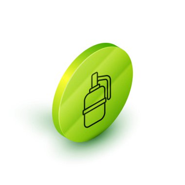 El bombası ikonu beyaz arkaplanda izole edilmiş. Bomba patlaması. Yeşil daire düğmesi. Vektör.