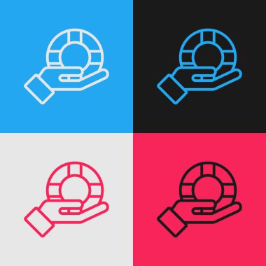 Pop sanat serisi Lifebuoy renkli arkaplanda izole edilmiş bir simge. Can simidi sembolü. Vektör.