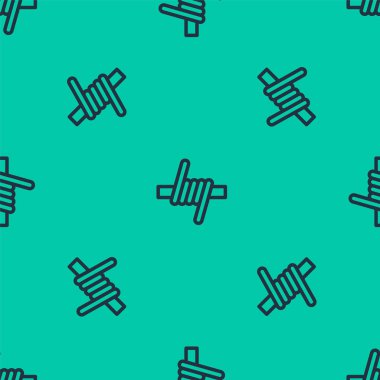 Mavi çizgi dikenli tel ikonu yeşil arka planda izole edilmiş pürüzsüz desen. Vektör.