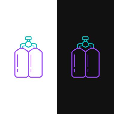 Aqualung çizgisi simgesi beyaz ve siyah arkaplanda izole edildi. Dalgıçlar için oksijen tüpü. Dalış ekipmanları. Olağanüstü bir spor. Su altı ekipmanları. Renkli taslak konsepti. Vektör.