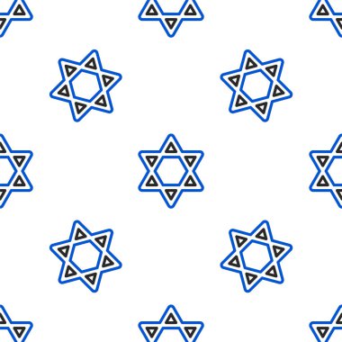 Davut 'un Çizgi Yıldızı simgesi beyaz arka planda kusursuz deseni izole etti. Yahudi dini sembolü. İsrail 'in sembolü. Renkli taslak konsepti. Vektör.