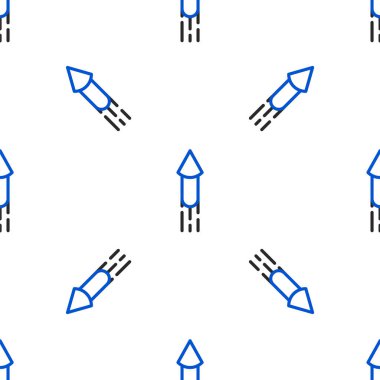 Firework çizgi roket ikonu beyaz arka planda kusursuz desen izole etti. Eğlence partisi anlayışı. Patlayıcı havai fişek sembolü. Renkli taslak konsepti. Vektör.