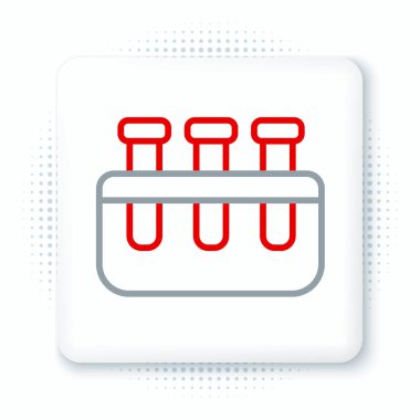 Çizgi Test tüpü ve kimyasal test ikonu beyaz arka planda izole edildi. Laboratuvar cam levhası. Renkli taslak konsepti. Vektör.