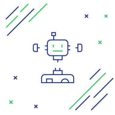 Çizgi parçalanmış robot simgesi beyaz arkaplanda izole edildi. Yapay zeka, makine öğrenme, bulut hesaplama. Renkli taslak konsepti. Vektör.