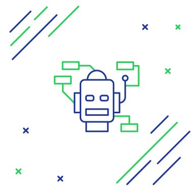 Çizgi Robotu simgesi beyaz arkaplanda izole edildi. Yapay zeka, makine öğrenme, bulut hesaplama. Renkli taslak konsepti. Vektör.