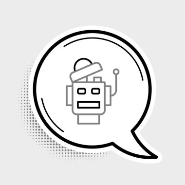Çizgi Robotu simgesi gri arkaplanda izole edildi. Yapay zeka, makine öğrenme, bulut hesaplama. Renkli taslak konsepti. Vektör.