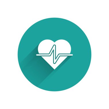 White Life sigorta ikonu uzun gölgeli izole edilmiş. Güvenlik, güvenlik, koruma, konsept koruma. Yeşil daire düğmesi. Vektör.