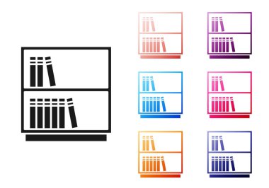 Siyah Kütüphane kitaplığı simgesi beyaz arkaplanda izole edildi. Simgeleri renklendirin. Vektör.