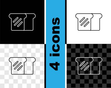 Siyah beyaz, şeffaf bir arkaplanda izole edilmiş kızarmış ekmek parçalı ekmek tostu. Öğle yemeği, akşam yemeği, kahvaltı atıştırmalığı. Vektör.