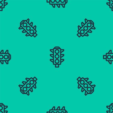 Mavi çizgi trafik ışığı simgesi yeşil arka planda kusursuz desen izole etti. Vektör.