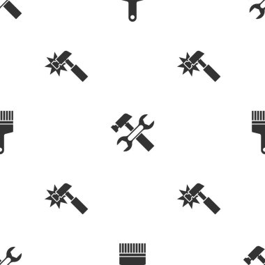 Boya fırçasını, çekiç ve ingiliz anahtarını ve kusursuz deseni ayarla. Vektör.