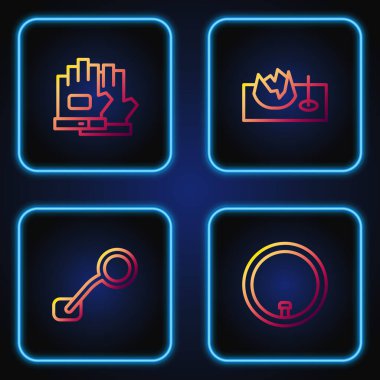 Bisiklet tekerleği, dikiz aynası, eldivenler ve sokak rampası. Renk simgeleri. Vektör.