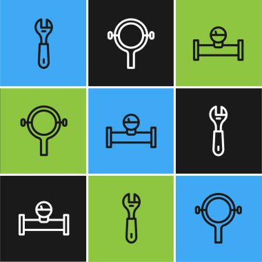 Çizgi anahtarı, sanayi borusu, manometre ve filtre anahtarı simgesini ayarla. Vektör.