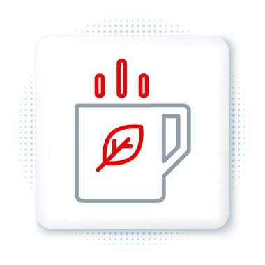 Beyaz arka planda izole edilmiş çizgi çay ve yaprak ikonu. Renkli taslak konsepti. Vektör.