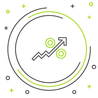 Satır yukarı ok simgesi beyaz arkaplanda izole edildi. Yüzde işaretini arttırıyorum. Renkli taslak konsepti. Vektör.