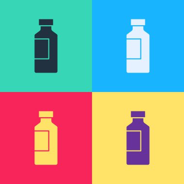 Renkli arka planda izole edilmiş bir şişe su ikonu. Soda su içme tabelası. Vektör.