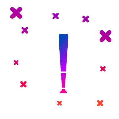 Beyaz arkaplanda izole edilmiş renkli beyzbol sopası simgesi. Spor malzemeleri. Kademeli rastgele dinamik şekiller. Vektör.