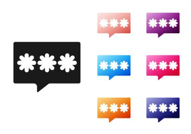 Beyaz arkaplanda siyah parola koruması ve güvenlik erişim simgesi var. Güvenlik, güvenlik, koruma, gizlilik kavramı. Simgeleri renklendirin. Vektör.