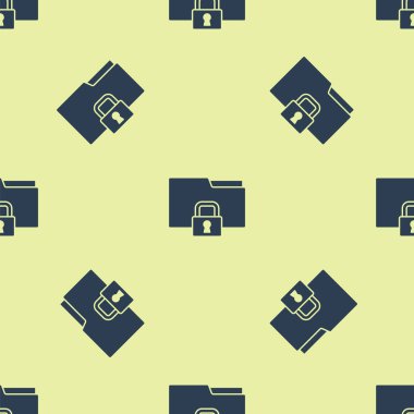 Mavi Dizin ve kilit simgesi sarı arkaplanda izole edilmiş pürüzsüz desen. Kapalı dosya ve asma kilit. Güvenlik, güvenlik, koruma kavramı. Vektör.