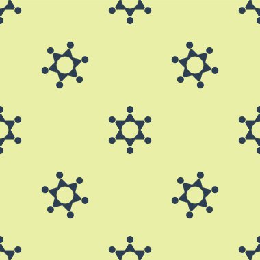 Mavi Hexagram Şerif ikonu sarı arka planda pürüzsüz desen tespit etti. Polis rozeti ikonu. Vektör.