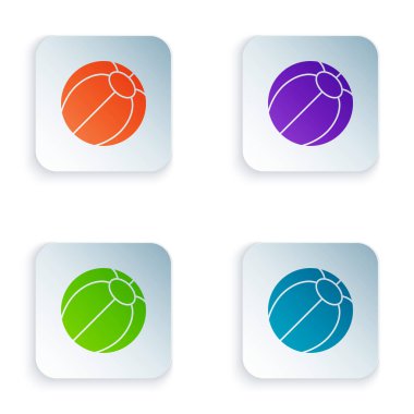 Beyaz arkaplanda izole edilmiş renkli plaj topu simgesi. Kare düğmelere renkli simgeleri yerleştir. Vektör.