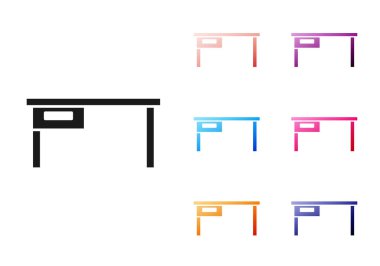 Siyah Ofis masa simgesi beyaz arkaplanda izole edildi. Simgeleri renklendirin. Vektör.