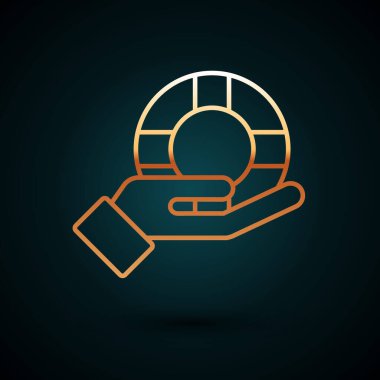 Altın çizgili Lifebuoy ikonu koyu mavi arka planda izole edildi. Can simidi sembolü. Vektör.